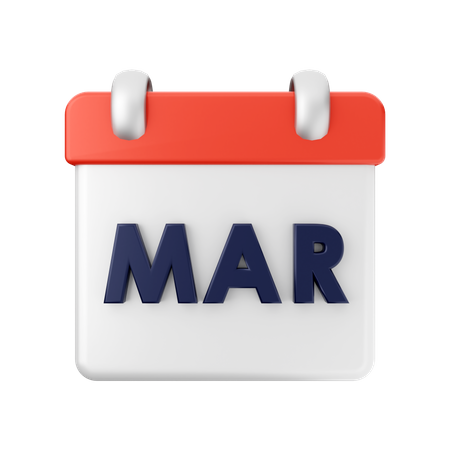 Calendrier de mars  3D Illustration