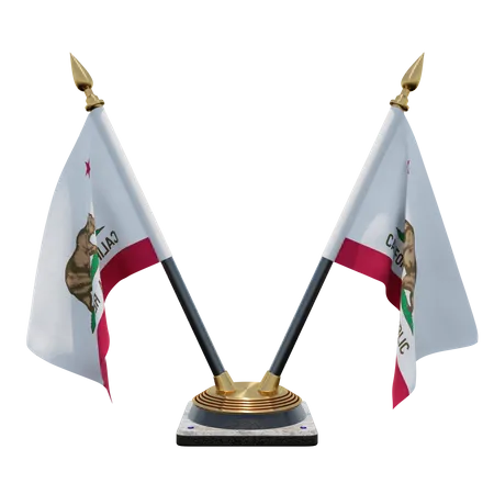 California Double Desk Flag Stand  3D Illustration