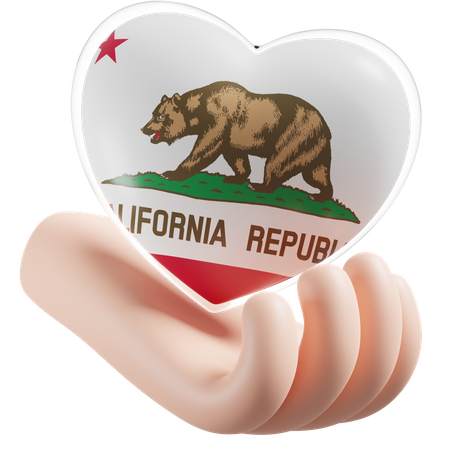 California Flag Heart Hand Care  3D Icon