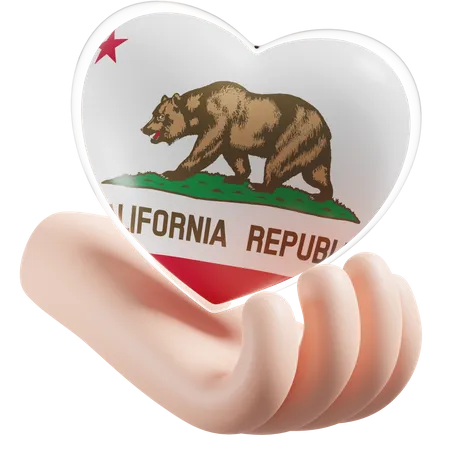California Flag Heart Hand Care  3D Icon