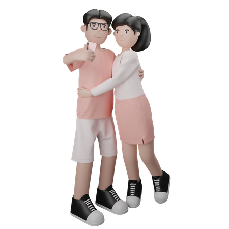 Étreindre, couple, prendre, selfie  3D Illustration