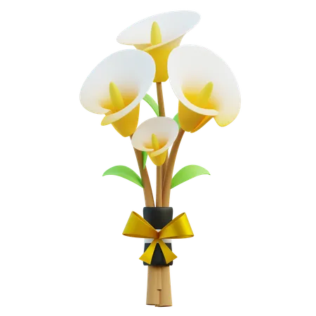 Calla Lily Bouquet Tied With Yellow Ribbon 3D Icon