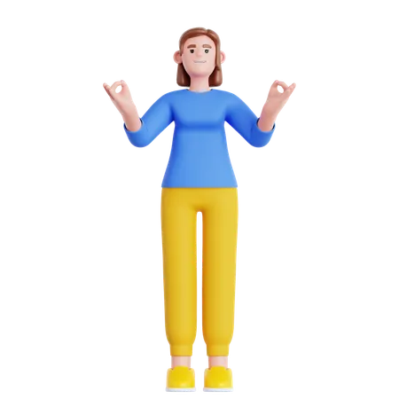 Calm Woman Relaxing  3D Illustration