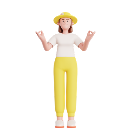 Calm Woman Relaxing  3D Illustration