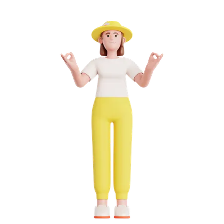 Calm Woman Relaxing  3D Illustration