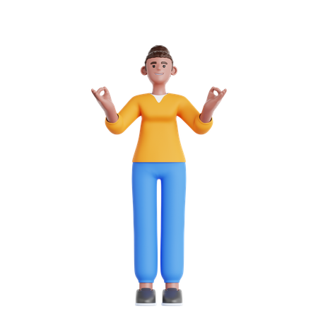 Calm Woman Relaxing  3D Illustration