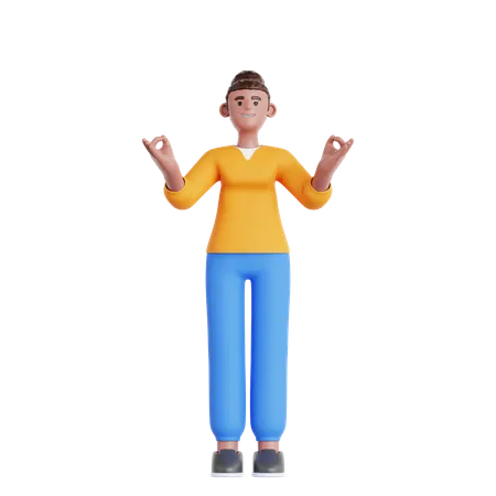 Calm Woman Relaxing  3D Illustration