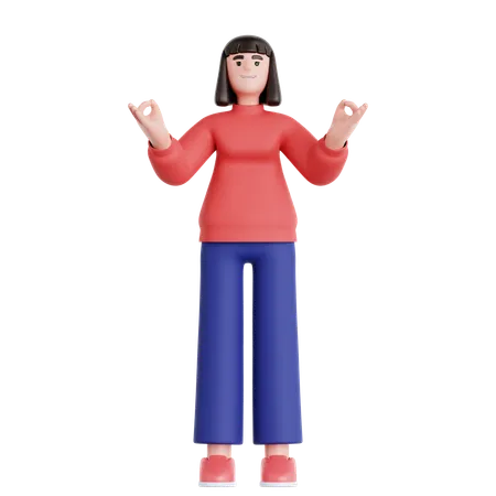 Calm Woman Relaxing  3D Illustration