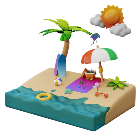 Calma en la playa  3D Illustration