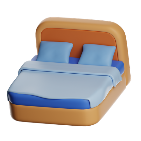 Cama de madera con ropa de cama  3D Icon