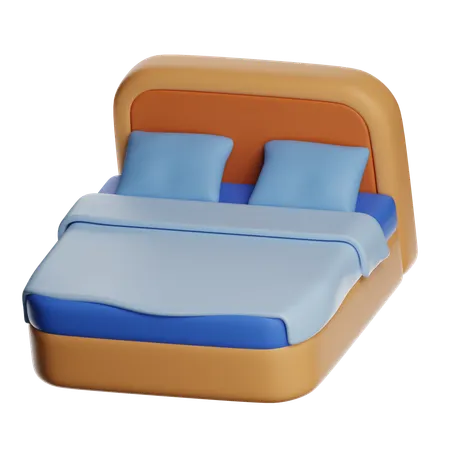 Cama de madera con ropa de cama  3D Icon