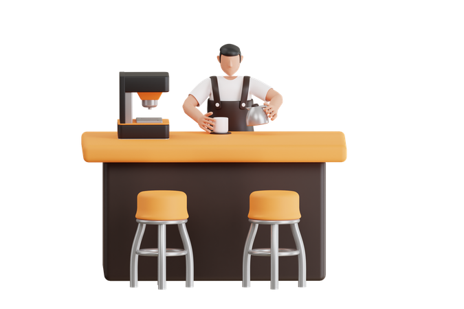 Camarero masculino haciendo café  3D Illustration