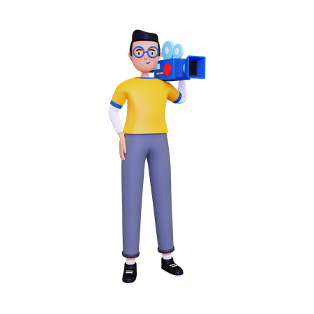 Camarógrafo con cámara  3D Illustration