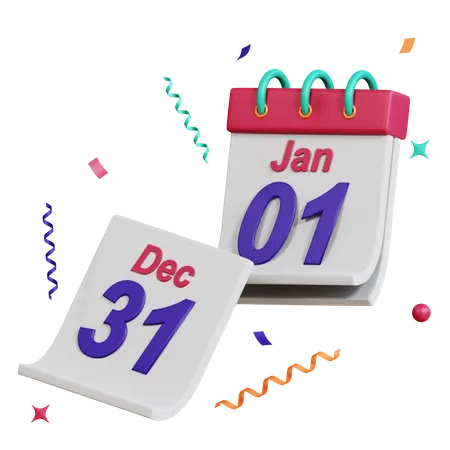 Cambio de calendario de año nuevo  3D Icon