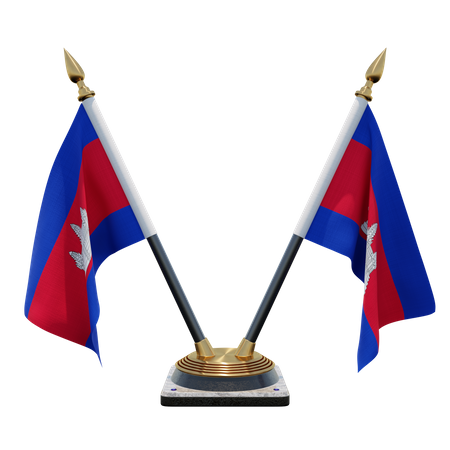 Porte-drapeau double bureau Cambodge  3D Flag