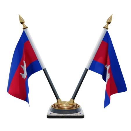 Porte-drapeau double bureau Cambodge  3D Flag