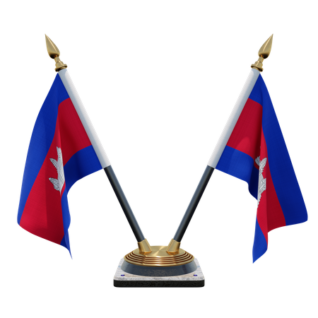 Cambodia Double Desk Flag Stand  3D Flag