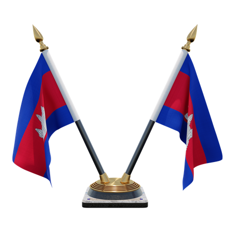 Cambodia Double Desk Flag Stand  3D Icon