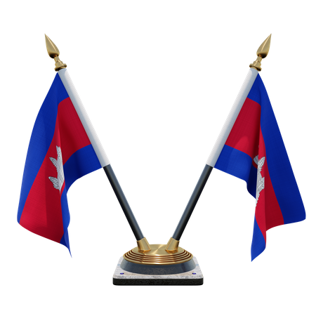 Cambodia Double Desk Flag Stand 3D Illustration