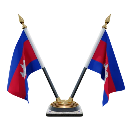 Cambodia Double Desk Flag Stand  3D Illustration