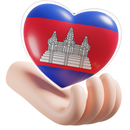 Cambodia Flag Heart Hand Care  3D Icon