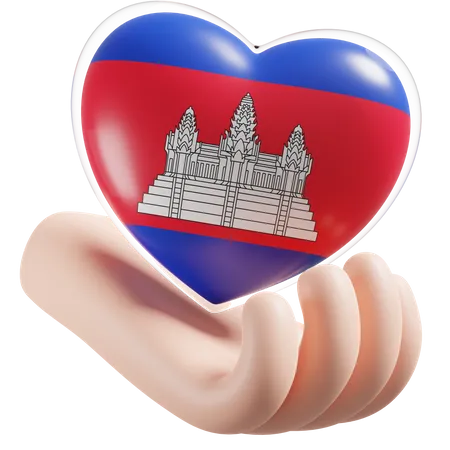 Cambodia Flag Heart Hand Care  3D Icon