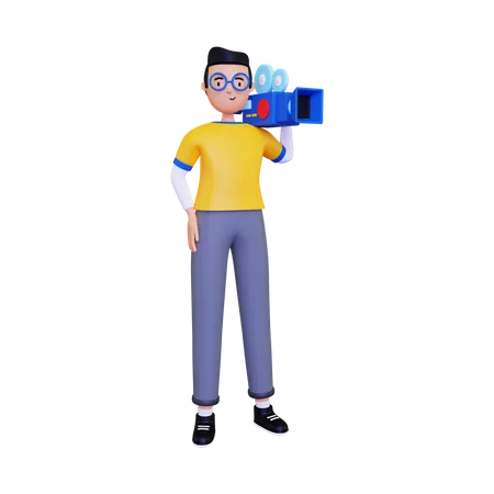 Cameraman with camera  3D Illustration