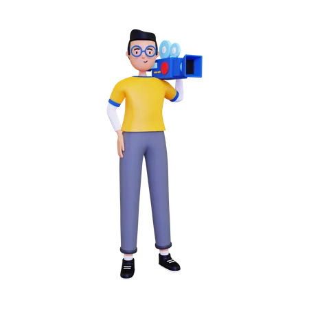 Cameraman with camera 3D Illustration