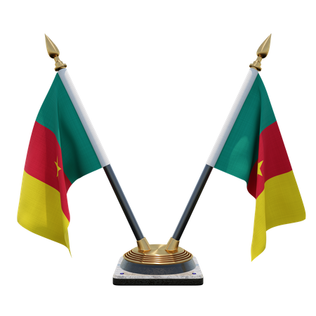 Cameroon Double Desk Flag Stand  3D Illustration