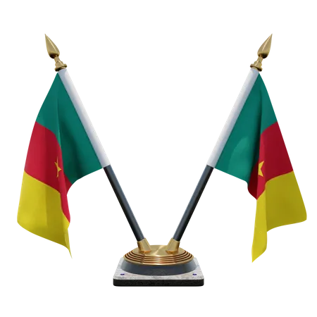 Cameroon Double Desk Flag Stand  3D Illustration
