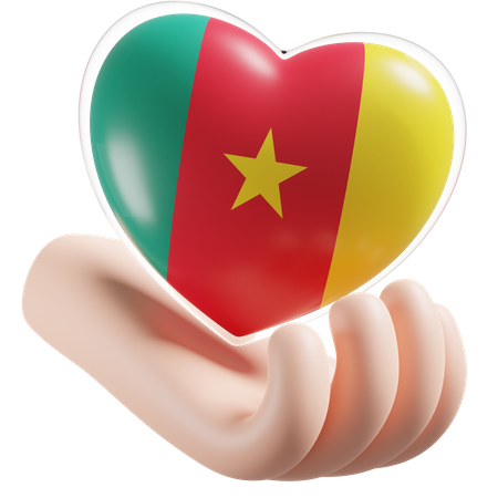 Cameroon Flag Heart Hand Care  3D Icon