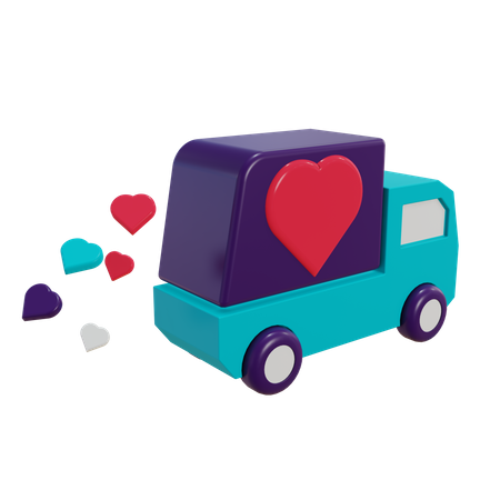 Caminhão de entrega entregando com amor  3D Illustration
