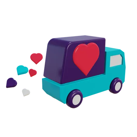 Caminhão de entrega entregando com amor  3D Illustration