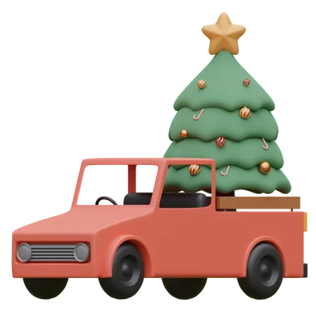 Caminhão vintage e árvore de natal  3D Icon