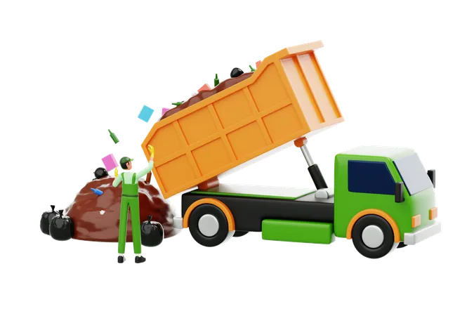 Un camion-benne déverse les déchets directement dans les décharges  3D Illustration