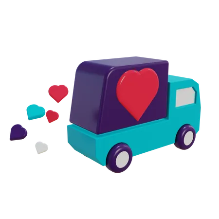 Camion de livraison livrant avec amour  3D Illustration