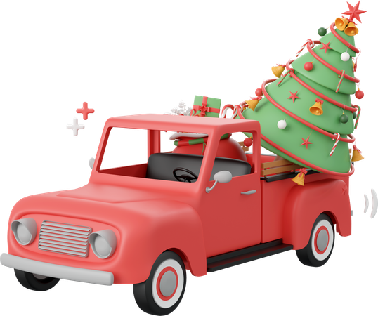 Camion rouge avec arbre de Noël  3D Icon