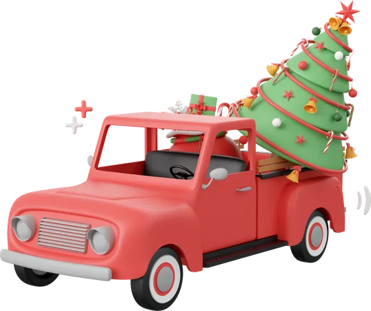 Camion rouge avec arbre de Noël  3D Icon