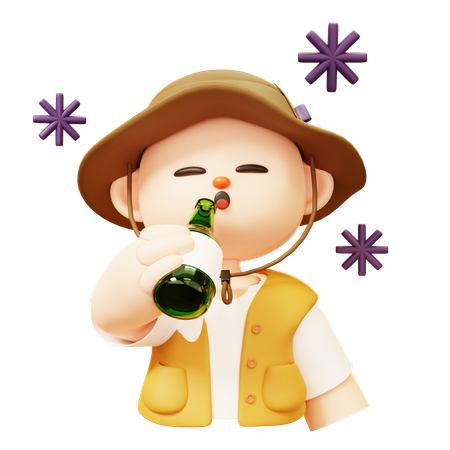 Camper Man Drinking Alcohol  3D Icon
