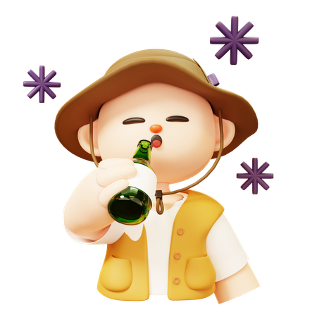 Camper Man Drinking Alcohol  3D Illustration