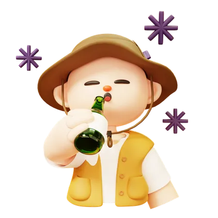 Camper Man Drinking Alcohol  3D Illustration