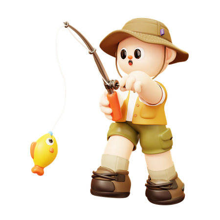 Camper Man Excited Fishing  3D Icon