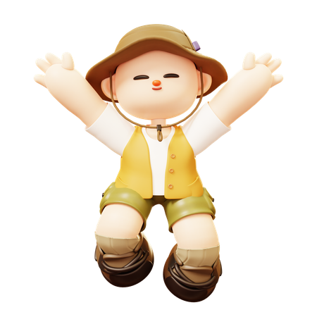 Camper Man Happy Jumping Celebrating  3D Icon