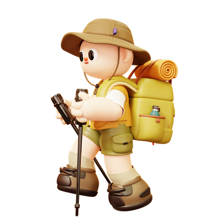 Camper Man Hiking With Backpack  3D Illustration