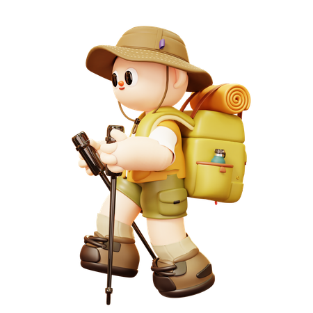 Camper Man Hiking With Backpack  3D Icon