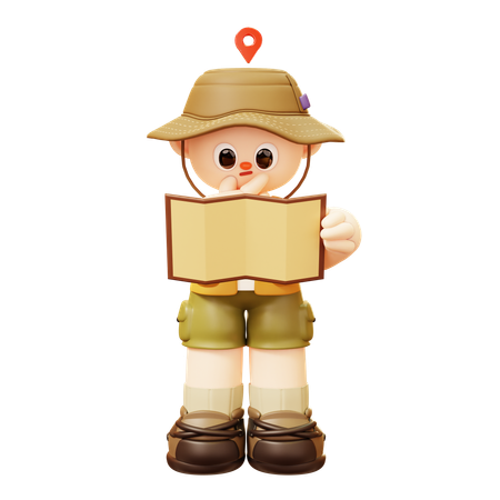 Camper Man Looking At Map  3D Icon