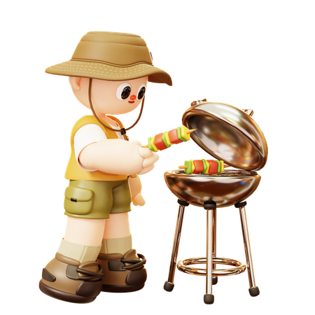 Camper Man Picnic With Bbq  3D Icon