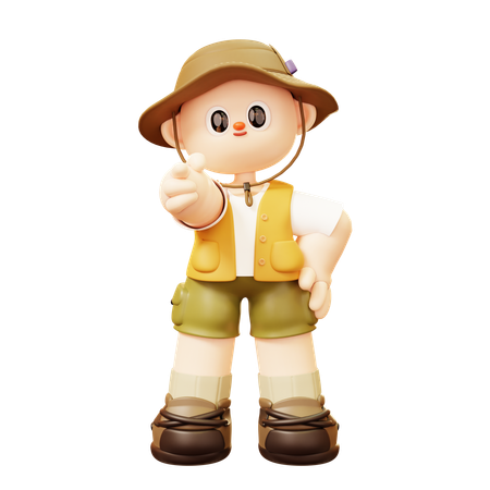 Camper Man Pointing With His Finger  3D Icon