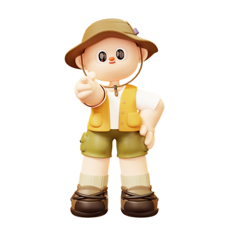 Camper Man Pointing With His Finger  3D Illustration