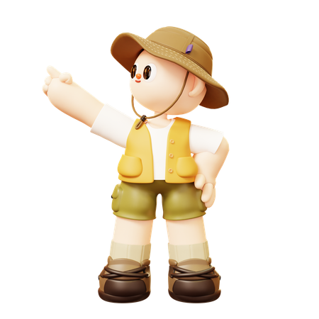 Camper Man Pointing With His Finger  3D Illustration